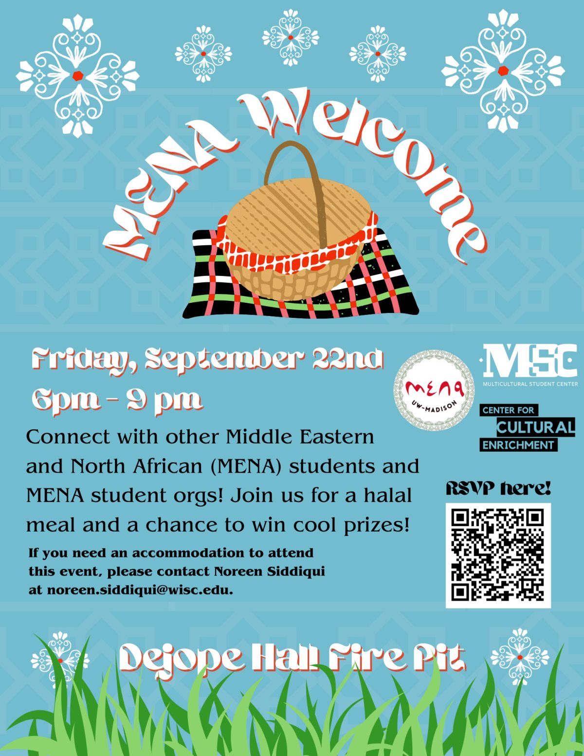 MENA Welcome event Flyer, Friday September 22