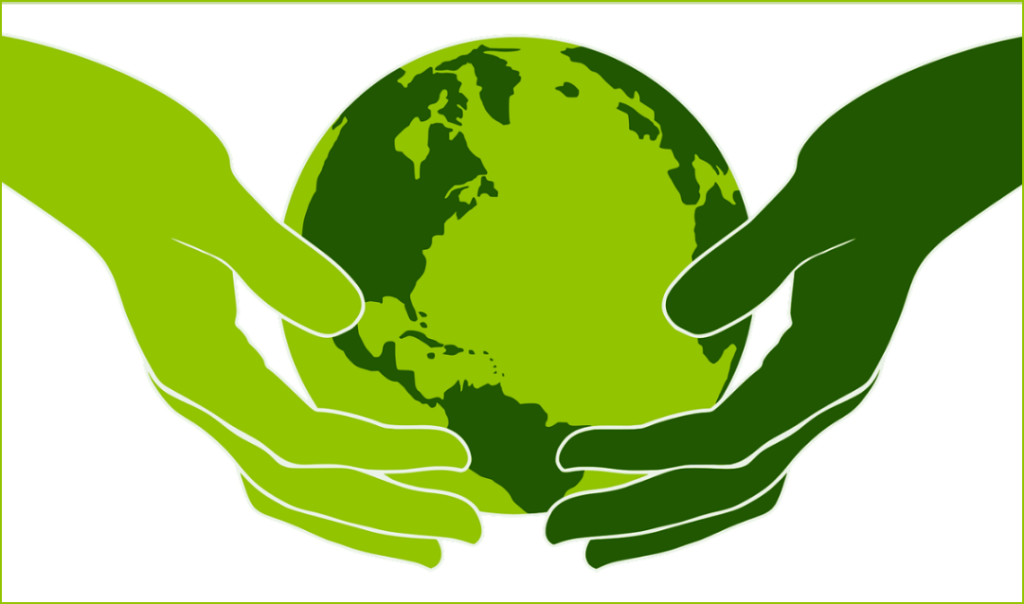 World Map in Hands showing Climate Activism