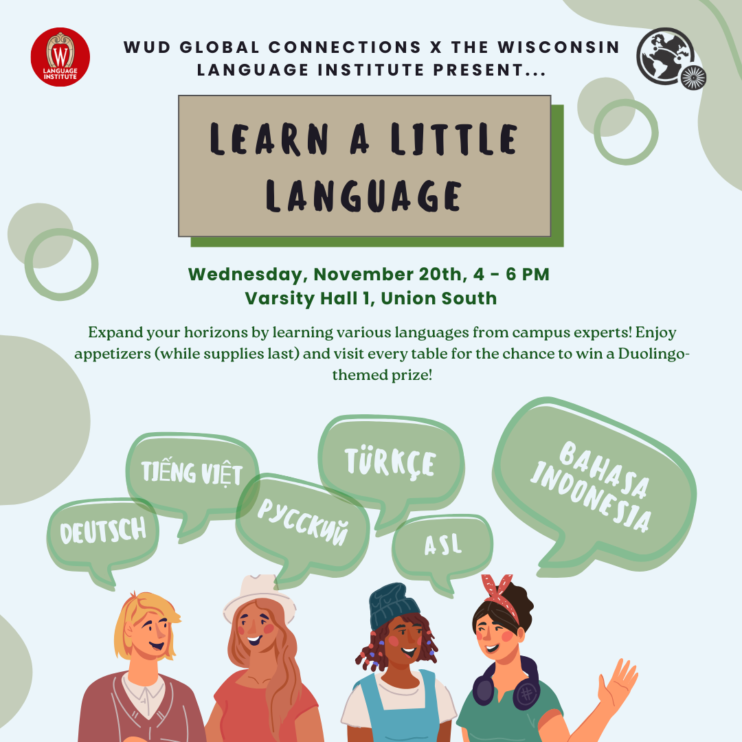 WUD global connection Banner: Learn a Little Language, Wednesday, November 20