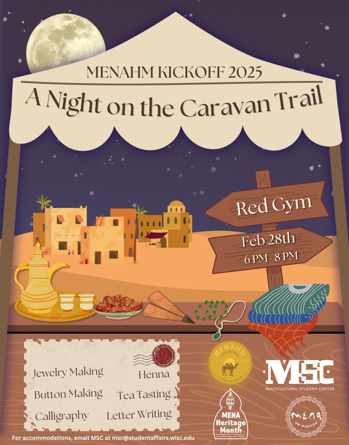 Event Poster: Menahm Kickoff 2025, A Night on the Caravan Trail, February 28