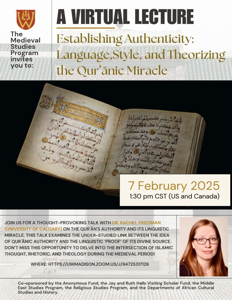 Event Poster: Establishing Authenticity: Language, Style, and Theorizing the Qurʾānic Miracle, February 7, 2025, Online